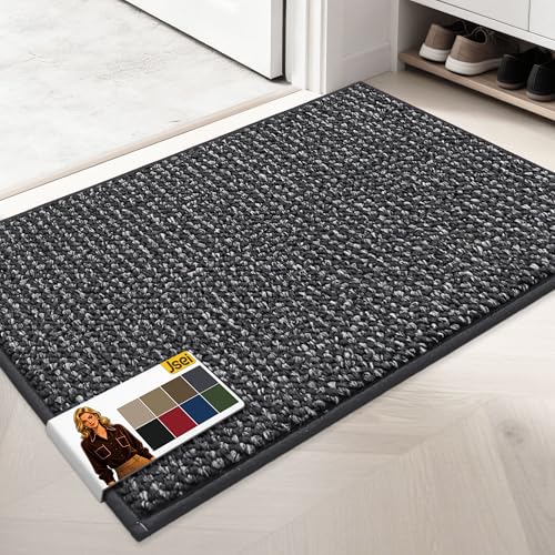 JSEI Door Mat for Entrance, TPR Non-Slip Backing, 24"x36", Charcoal | Washable Low Profile Doormat for Front Door & Back Door, Absorbent Dirt-Trapping Entryway Rugs for Wet Shoes & Dirty Paws - color: Charcoal, size: 24'' X 36''