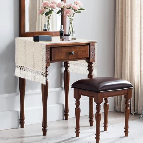 36" Boho Macrame Table Runner, Short Cream Coffee Runner, Nightstand - color: Beige, size: 36 inches