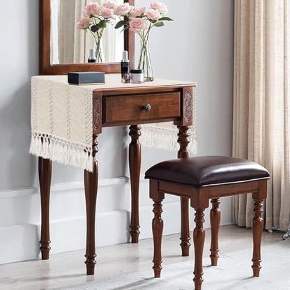 36" Boho Macrame Table Runner, Short Cream Coffee Runner, Nightstand - color: Beige, size: 36 inches