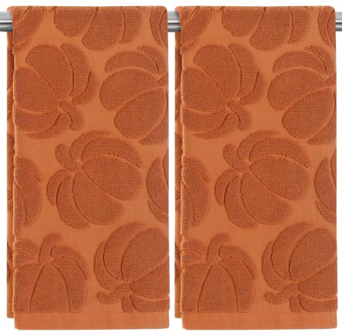 Quera 2 Pack Hand Towels Fall Pumpkin Thanksgiving Burnt Orange Bathroom Decorative Towels Set for Drying, Cleaning, Cooking, Holiday 13.7'' x 29.5'', Brown - color: Orange Brown