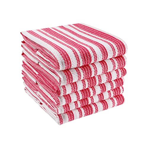 LFH Home Soft Cotton Dish Towels Premium Absorbent Kitchen Towels for Cleaning Drying and Wiping Counters Decorative Tea Towels Stylish and Fade Resistant Drying Dishes Easy to wash 18x28 Inch - Red - color: Red, size: 18x28 - Pin Stripe