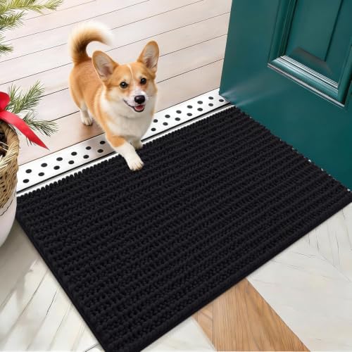 OLANLY Dog Door Mat for Muddy Paws 24x16, Ultra-Absorbent Chenille Mud Mat | Black, Absorbs Moisture and Dirt, Non-Slip Washable Doormat, Quick-Dry Indoor Entryway Floor Carpet for Dogs and Muddy Paws - color: Black, size: 24" X 16"