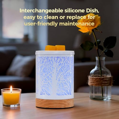 Enaroma Fragrance Wax Melts Warmer with 7 Colors LED Changing Light Scent Oil Candle Warmer for Home Office-White Wooden Tree - color: White