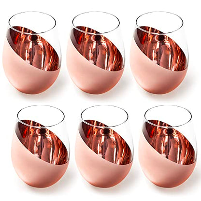 MyGift Stemless Wine Glasses Set of 6 - Copper Metallic Bottom Angled Design, Modern Barware for Red & White Wine, Dishwasher Safe Entertaining Glasses - color: Copper-6