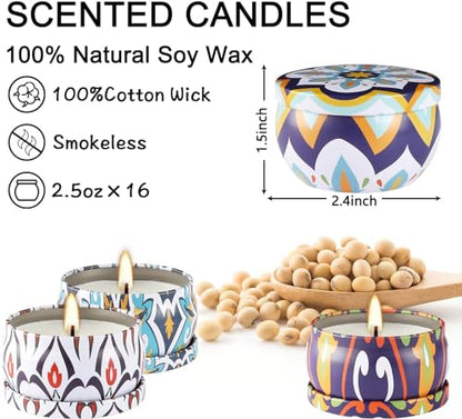 YOROXRG Scented Soy Wax Travel Tin Jar Candles - 2.5 OZ Gifts for Home, Mom - Christmas, Birthday, Thanksgiving, Mother's Day - 16 Pack - color: 16 Multicolour