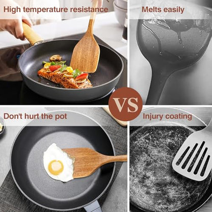 Wooden Cooking Utensils, 6 Pieces Natural Acacia Wooden Spoons For Cooking with Non Stick & Heat Resistant Design, Wooden Kitchen Utensil Set with Hanging Hole for Stirring, Mixing, Cooking - color: Natural