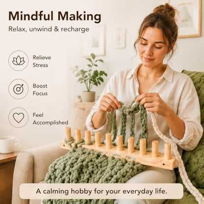 Aeelike 40" Wooden Loom Kit for Blanket Chunky Yarn,No Need Hooks Knitting | Portable Adjustable Size,3-section Detachable Modular Design,Wooden Weaving Frame for Thick Yarn,Stress Relief Easy Knitting - size: 40 IN