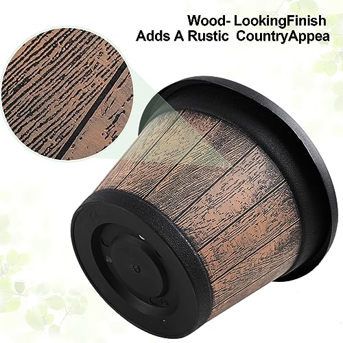 Quarut Large Plastic Plant Pots Set of 4 Pack13 inch,Whiskey Barrel Planters with Drainage Holes & Saucer.Flower Pots Imitation Wine Barrel Design for Indoor & Outdoor Garden Balcony Plants (Brown) - size: 13 inches