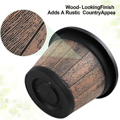 Quarut Large Plastic Plant Pots Set of 4 Pack13 inch,Whiskey Barrel Planters with Drainage Holes & Saucer.Flower Pots Imitation Wine Barrel Design for Indoor & Outdoor Garden Balcony Plants (Brown) - size: 13 inches