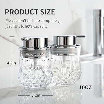 Enra Glass Soap Dispenser Set, 2 Pack Liquid Soap Dispenser Silver Pump | Clear Glass Bottles with Refillable Design and Durable Pumps.Perfect for Sinks,Countertops,Bathrooms and Kitchen Spaces. - color: Clear-silver Liquid-2pack