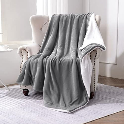Sherpa Fleece Throw Blanket, Grey, 50x60 inches | Double-Sided Super Soft Luxurious Plush Blanket Throw Size - color: Gray, size: 50"×60"