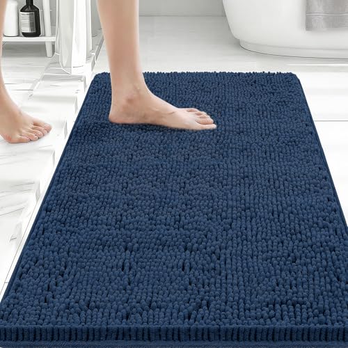 Bcoimo Bath Rug Mat,Chenille Extra Soft Navy Bathroom Floor Shower Tub Mats | Non Slip with Rubber Backing Bathroom Rugs;High Absorbent And Quick Dry Microfiber mat; Machine Washable;Extra Soft Bath Rug - color: Navy, size: 30x20