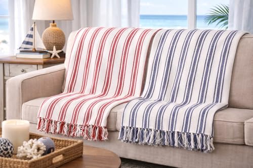 C&F Home Ticking Stripe Navy Blue & White Cotton Throw Blanket 50" x 60" | Farmhouse Decor, Patriotic Decor, Gift Idea