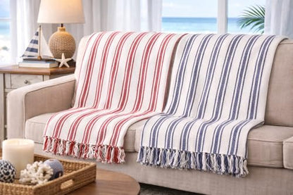 C&F Home Ticking Stripe Navy Blue & White Cotton Throw Blanket 50" x 60" | Farmhouse Decor, Patriotic Decor, Gift Idea
