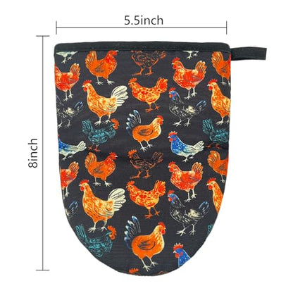 Rooster Mini Silicone Oven Mitts 2-Pack Set, Heat Slip Resistant Kitchen Gloves, Soft Short Oven Mittens for Safe Cooking Baking Grilling - color: Rooster