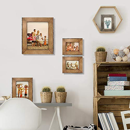 IKEREE 8x10 Picture Frames with Bark Edges, Rustic Wood Photo Frame for Tabletop or Wall Display, Natural Brown. - size: 8x10 inch