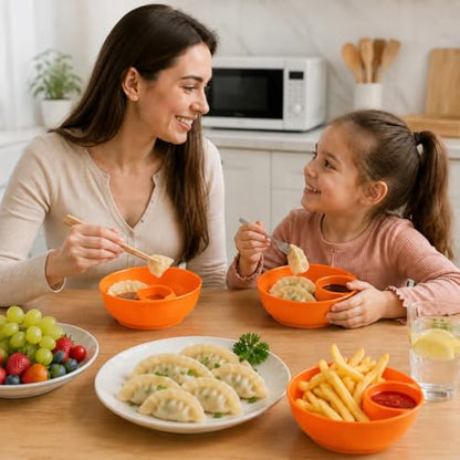 6 Colors Divided Snack Bowls, Anti Soggy Chip Dip Serving Dishes, Stackable Plastic Bowls, Microwave & Dishwasher Safe, Ideal for Home Party, Salad, Nuts, Salsa - color: Orange