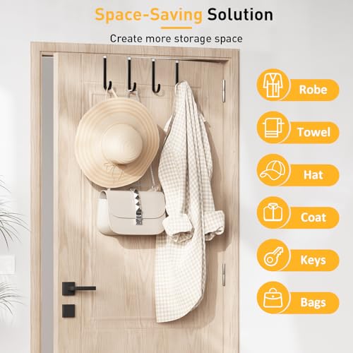 Optish 8 Pack Over The Door Hooks, Door Hanger Hook, Towel Hooks for Hanging, Towel Hanger for Bathroom, Fit 1 3/8" Door Black, Dorm Room Essentials