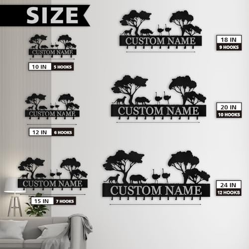 Personalized Key Holder Wall Mounted, Africa Animal Key Holder for Wall, Coat Hook Key Rack Wall Mount, Metal Cabin Key Hooks, Key Hooks Organizer for Home, Entryway, Hallway, Office - color: 01 Africa Animals