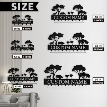 Personalized Key Holder Wall Mounted, Africa Animal Key Holder for Wall, Coat Hook Key Rack Wall Mount, Metal Cabin Key Hooks, Key Hooks Organizer for Home, Entryway, Hallway, Office - color: 01 Africa Animals