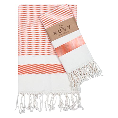 Ruvy Home Basics Turkish Hand Towels for Bathroom Set of 2 | 18"x40", Cotton | Decorative Towel for Bathroom, Kitchen, Dishcloth, Tea, Yoga, Face, Gym - Orange - color: Orange, size: Modern - 2 Pack