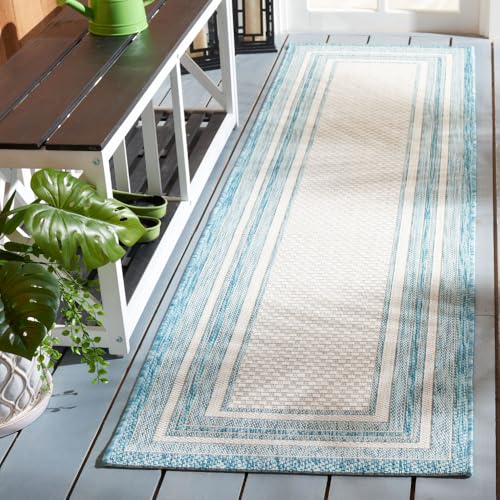 SAFAVIEH Washable Rug Outdoor Courtyard Collection - 2'3" x 6'7" Runner, Ivory & Aqua Blue, Non-Shedding & Easy Cleaning, Ideal for Patio, Entryway, Mudroom, Hallway, Kitchen (CY8475-53612) - color: Ivory/Aqua, size: 2'3" x 6'7" (Runner)