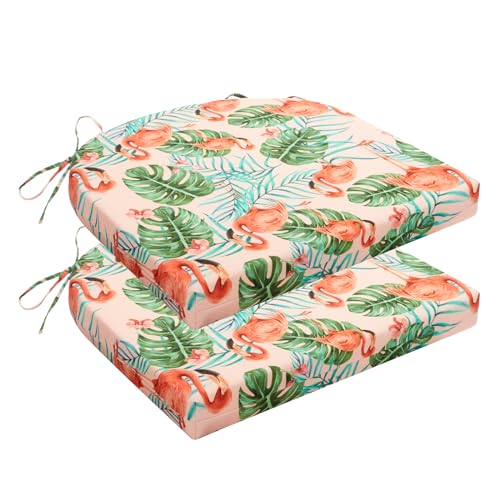 HARBOREST Outdoor Chair Cushions Set of 2, Water Resistant Patio Chair Cushions with Ties, Outdoor Seat Cushions for Patio Furniture, 17"x16"x2", Flamingo - color: Flamingo, size: 17"x16"x2" (2 Pack)