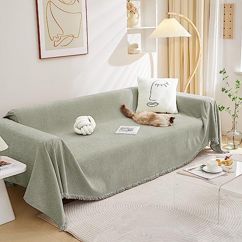 Couch Cover Sofa Cover Washable,Chenille Jacquard Sofa Covers for 2 Cushion Couch Sofa, Sofa Slipcover Loveseat Pet Couch Covers for Sectional Sofa, 71" x 118", Sage Green - color: Tassels Edge-sage Green, size: 71" x 118"