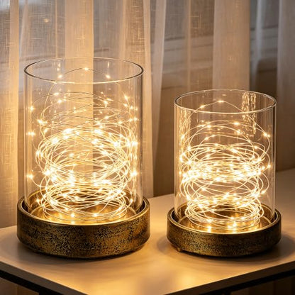 Set of 2 Glass Hurricane Candle Holders for Pillars with Minimalism Metal Base in Antique Gold, Glass Candle Holder, Centerpiece, for Weddings, Dinner Parties, Dining Tables, Console Tables, Mantels - color: Antique Gold