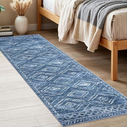 KILOCOCO Washable Runner Rug 2x6 ft Hallway Runners, Stonewashed Blue | Non Slip Runner Rug, Printed Kitchen Runner Rug, Low-Pile Entryway Runners, Soft Geometric Rugs for Bedroom Hall Living Room - color: Stonewashed Blue, size: 2' x 6' (Runner)