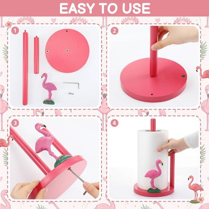 Flamingo Paper Towel Holder Cute Pink Flamingo Kitchen Decor Countertop Toilet Paper Towel Stand 12.5 Inch Resin Decorative Funny Animal Gifts for Tropical Kitchen, Beach House, Home Decor - style: Flamingo