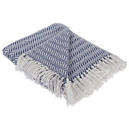 DII Modern Farmhouse Cotton Herringbone Blanket Throw with Fringe for Chair, Couch, Picnic, Camping, Beach, & Everyday Use, 50 x 60 - French Blue - color: French Blue