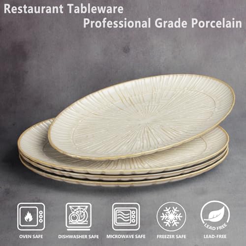 15.6-inch Ceramic Dinner Plate Set of 4, Ceramic Salad Plate Set, Retro Cream-Style Dinner Plate,Suitable for salads, appetizers, snacks, and sushi，Oven and dishwasher safety - color: White