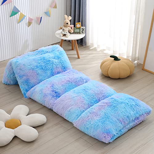 Mengersi Velvet Floor Pillows,Faux Fur Tie Dye Pillow Bed Floor Lounger Cover,Sleeping Mat for Kids Teen Toddler,Pillow Lounger for Reading Playing Games Party,Requires 5 Pillows(King,Blue) - color: Blue, size: King(Cover Only)