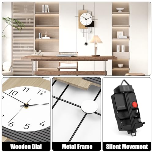Modern Minimalist Wall Clock Creative Wooden Decorative Wall Clocks Silent Non Ticking Pendulum Clock Battery Powered Quartz Clock for Living Room Kitchen Bedroom Office, 16.5 * 29 in