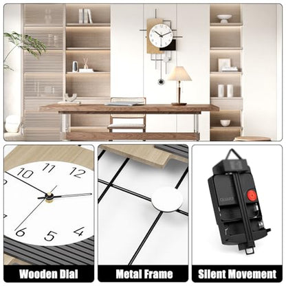 Modern Minimalist Wall Clock Creative Wooden Decorative Wall Clocks Silent Non Ticking Pendulum Clock Battery Powered Quartz Clock for Living Room Kitchen Bedroom Office, 16.5 * 29 in