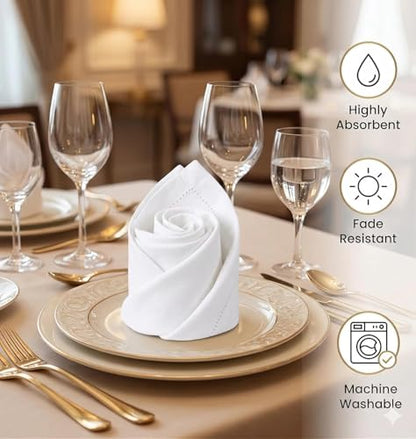 Urban Villa Hemstitch Cloth Dinner Napkins Cotton 20”x20” (Set of 6)-White - color: 002 White - Hemstitch, size: 20" x 20" (Set of 6)