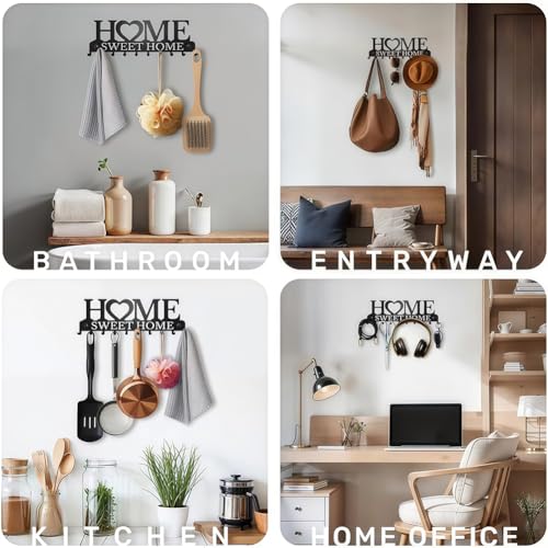Key Holder for Wall, Decorative Key Holder with 10 Hooks, Hooks Organizer Hanger, Sweet Home Wall Decor for Entryway, Door, Bathroom, Kitchen(Gold)