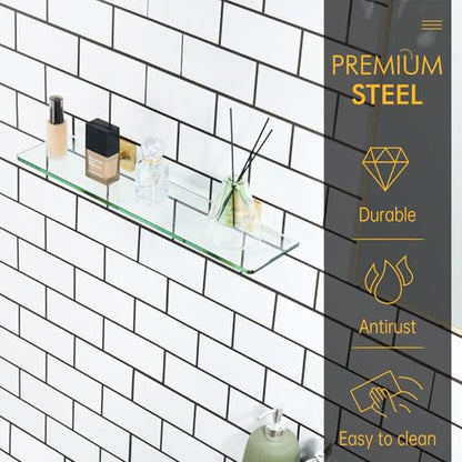 KOKOSIRI Wall Shelves 20-Inch Floating Tempered Glass Shelf Bathroom Hardware Kitchen Hanging Rack Shower Storage, Brushed Gold Stainless Steel B1107BG-L20 - color: Brushed Gold, size: 20-Inch