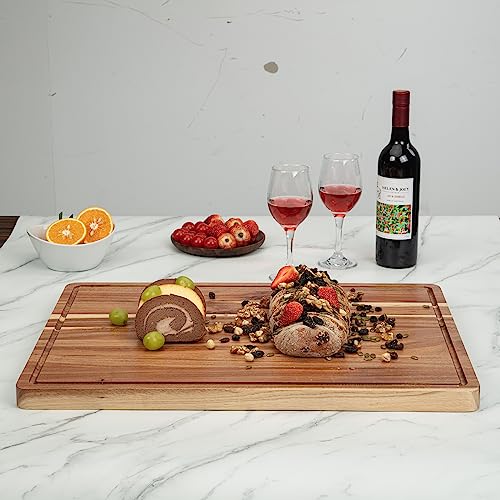 PioneerWorks 26.38*19.29*2.13 Cutting Boards, Large Acacia Wood Cutting Boards for Kitchen, Reversible Chopping Board with Deep Groove, Butcher Block Wooden Cutting Board for Meat and Veggies or Fruit