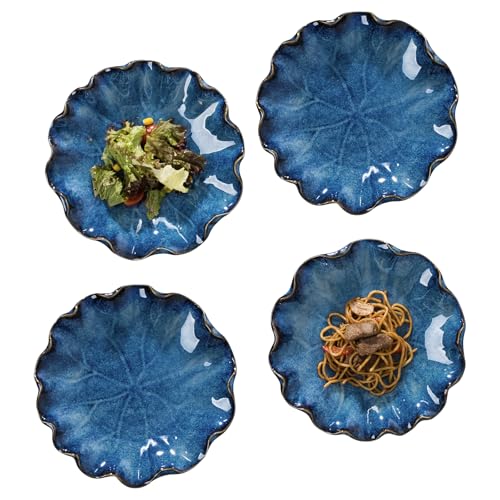 Set of 4 Round Serving Bowls-Royal Blue Stackable Serving Bowls, 8.5 IN | For Salad, Dessert-Ideal for Housewarming