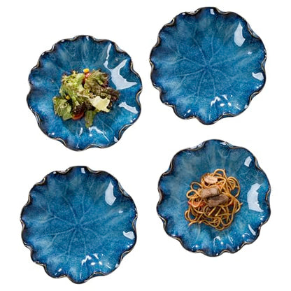 Set of 4 Round Serving Bowls-Royal Blue Stackable Serving Bowls, 8.5 IN | For Salad, Dessert-Ideal for Housewarming