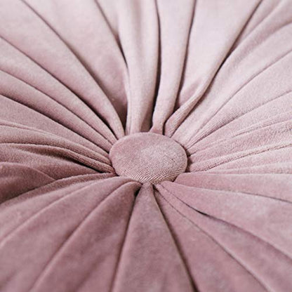 Cassiel Home 14.5" Pintuck Round Throw Pillow - Handcrafted Pumpkin Velvet Floor Pillow - Mauve Throw Pillows Cushion for Chair Couch(Solid Pink)