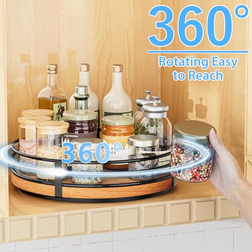 Wood Lazy Susan Turntable Organizer - 11" Round Wooden Lazy Susan for Cabinet Kitchen Countertop Dining Table Pantry Cupboard Bathroom Coffee Bar Spice Storage Home Decor - size: 11 inch 1 Tier