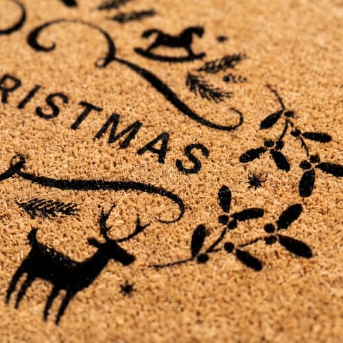 Merry Christmas Doormat | Natural Coconut Coir, Non-Slip | Outdoor Welcome Mat with Festive Holiday Design - color: Merry Christmas