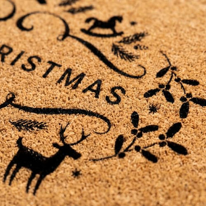 Merry Christmas Doormat | Natural Coconut Coir, Non-Slip | Outdoor Welcome Mat with Festive Holiday Design - color: Merry Christmas