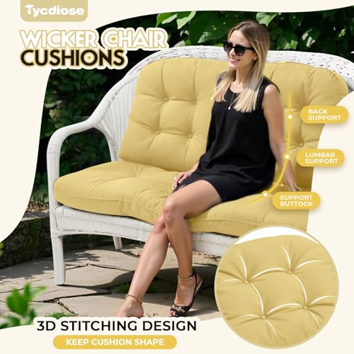 All Weather Wicker Chair Cushions of 3 Pieces, Waterproof Outdoor Wicker Chair Cushion for Patio Furniture Loveseat Settee Bench, 1 Loveseat and 2 U-Shaped Thickened Cushions, Khaki - color: Khaki
