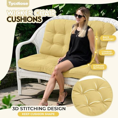 All Weather Wicker Chair Cushions of 3 Pieces, Waterproof Outdoor Wicker Chair Cushion for Patio Furniture Loveseat Settee Bench, 1 Loveseat and 2 U-Shaped Thickened Cushions, Khaki - color: Khaki