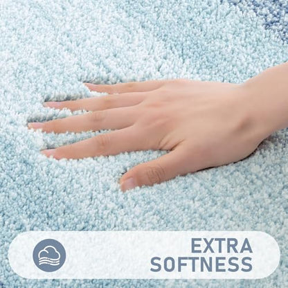 Bsmathom Bathroom Rug Set 4 Piece, Plush Microfiber Bath Mat, Dusty Blue | Extra Water Absorbent, Non Slip Washable Runner Bath Rugs with Toilet Lid Cover and U-shaped Contour Toilet Mat - color: Dusty Blue, size: 18"x26"+18"x48"+U20"x24"+Cover19"x21"