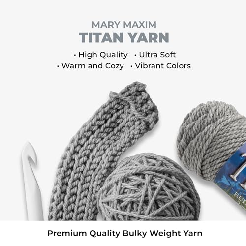 Mary Maxim Titan Bulky Yarn, Weight 5 Acrylic, Chunky Yarn for Crocheting and Knitting, Ideal for Thick, Soft Blankets, Throws, and Graph Style Sweaters, 80 Yards - Light Grey - 1 Skein - color: Light Grey